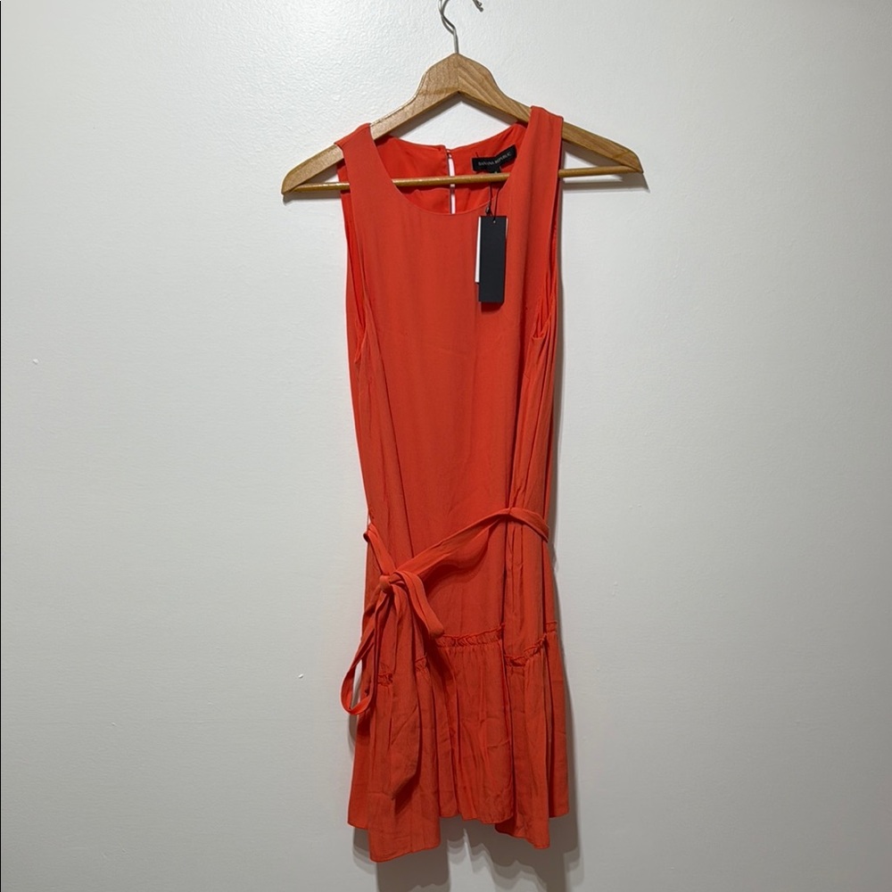 Banana Republic Womens Coral Orange Rayon Crepe Ruffle Hem Mini Dress Size 8 NWT